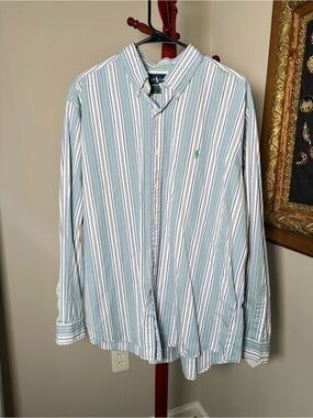 Ralph Lauren Green Oxford Shirt Custom Fit, Long Sleeve, Button Down, Size XL